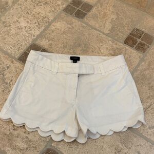 J. Crew High Waist White Scalloped Shorts, Size 2